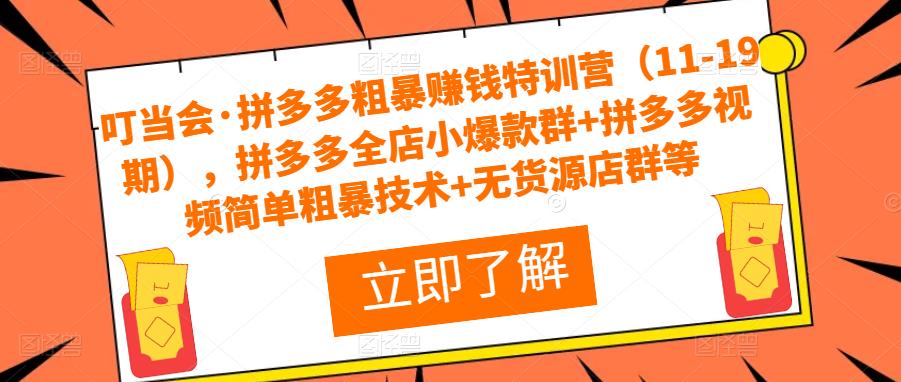 叮当会·拼多多粗暴赚钱特训营（11-19期），拼多多全店小爆款群+拼多多视频简单粗暴技术+无货源店群等-淘金日记