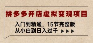 拼多多开店虚拟变现项目:入门到精通,从小白到日入过千(15节完整版)-淘金日记