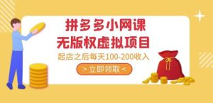 黄岛主·拼多多小网课无版权虚拟项目分享课:起店之后每天100-200收入-淘金日记
