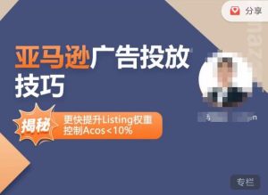 亚马逊广告投放技巧-详解流量底层原理+广告漏斗逻辑，更快提升Listing权重，控制Acos 10%-淘金日记