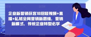 企业新营销获客18招短视频+直播+私域全网营销新思维,营销新模式,传统企业转型必学-淘金日记