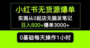 小红书无货源爆单实测从0起店无脑发笔记爆单3000+长期项目可多店-淘金日记
