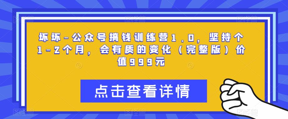 坏坏-公众号搞钱训练营1.0,坚持个1-2个月,会有质的变化(完整版)价值999元-淘金日记