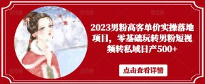 2023男粉高客单价实操落地项目，零基础玩转男粉短视频转私域日产500+-淘金日记