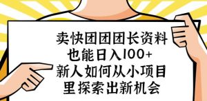 卖快团团团长资料也能日入100+新人如何从小项目里探索出新机会-淘金日记