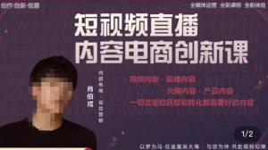 肖伯戎·短视频直播内容电商创新课,一切流量的获取和转化都需要好的内容-淘金日记