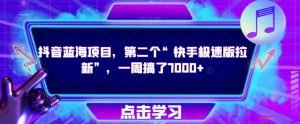 抖音蓝海项目，第二个“快手极速版拉新”，一周搞了7000+【揭秘】-淘金日记