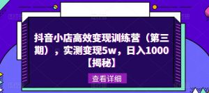 抖音小店高效变现训练营（第三期），实测变现5w，日入1000【揭秘】-淘金日记