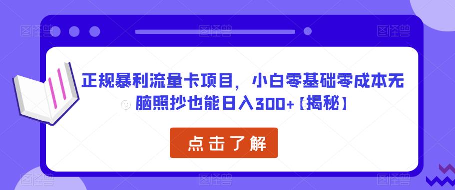 正规暴利流量卡项目,小白零基础零成本无脑照抄也能日入300+【揭秘】-淘金日记