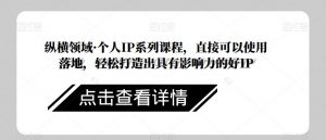 纵横领域·个人IP系列课程,直接可以使用落地,轻松打造出具有影响力的好IP-淘金日记