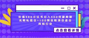 价值980小红书日入300突破限制无限私信日+100创业粉项目适合所有行业-淘金日记