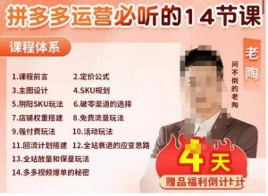 老陶电商·拼多多运营必听14节课,老陶亲授,拒绝口嗨,全后台实操演示-淘金日记