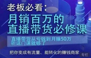 老板必看：月销百万的直播带货必修课，直播带货从亏钱到月赚50万，听这门课就够了-淘金日记