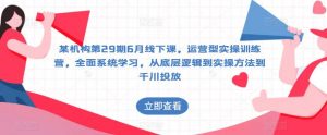 某机构第29期6月线下课，运营型实操训练营，全面系统学习，从底层逻辑到实操方法到千川投放-淘金日记