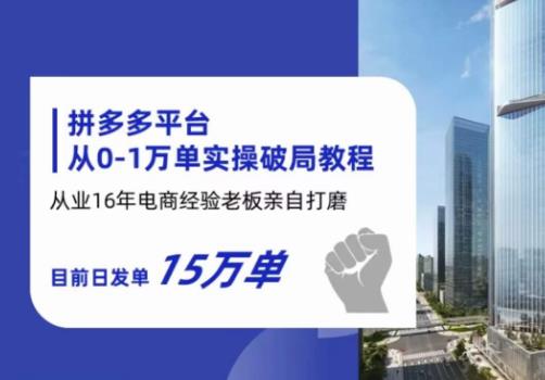 拼多多从0-1万单实操破局教程,从业16年电商经验打磨,目前日发单15万单-淘金日记