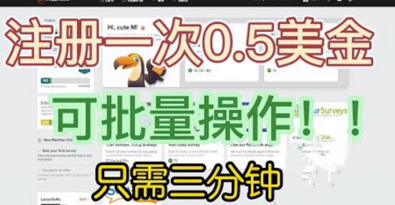 国外项目注册一次0.5美金，只需三分钟无脑操作，可批量同时放大操作，小白工作室福利【揭秘】-淘金日记