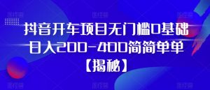 抖音开车项目,无门槛0基础日入200-400简简单单【揭秘】-淘金日记