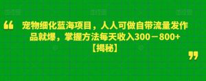 宠物细化蓝海项目，人人可做自带流量发作品就爆，掌握方法每天收入300－800+【揭秘】-淘金日记