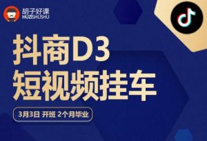 胡子好课 抖商D3短视频挂车：内容账户定位+短视频拍摄和剪辑+涨粉短视频实操指南等-淘金日记