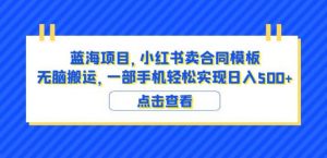 蓝海项目小红书卖合同模板无脑搬运一部手机日入500+(教程+4000份模板)【揭秘】-淘金日记