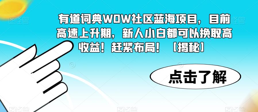 有道词典WOW社区蓝海项目，目前高速上升期，新人小白都可以换取高收益！赶紧布局！【揭秘】-淘金日记
