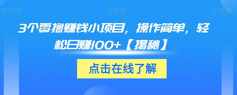 3个零撸赚钱小项目，操作简单，轻松日赚100+【揭秘】-淘金日记