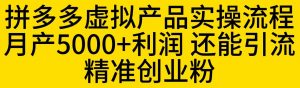 拼多多虚拟产品实操流程,月产5000+利润,还能引流精准创业粉【揭秘】-淘金日记