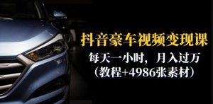 抖音豪车视频变现分享课:每天一小时,月入过万(教程+4986张素材)-淘金日记