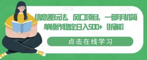 信息差玩法，风口项目，一部手机简单操作稳定日入500+【拆解】-淘金日记