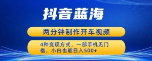 蓝海项目发布开车视频，两分钟一个作品，多种变现方式，一部手机无门槛小白也能日入500-淘金日记