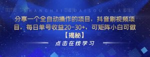 分享一个全自动操作的项目,抖音刷视频项目,每日单号收益20-30+,可矩阵小白可做【揭秘】-淘金日记