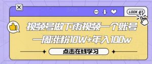 视频号做下雨视频一个账号一周涨粉10W+年入100w【揭秘】-淘金日记