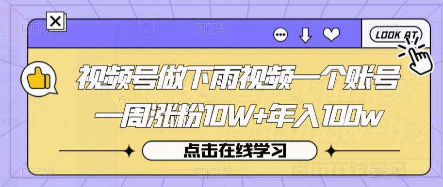 视频号做下雨视频一个账号一周涨粉10W+年入100w【揭秘】-淘金日记