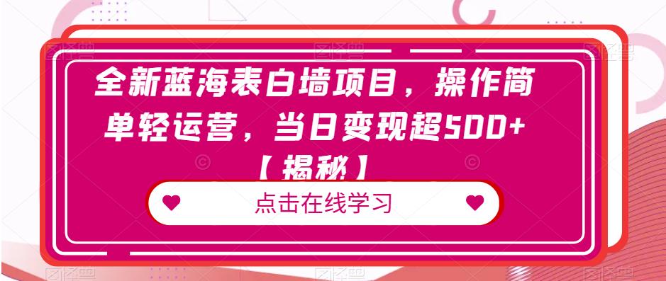 全新蓝海表白墙项目,操作简单轻运营,当日变现超500+【揭秘】-淘金日记