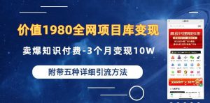 价值1980的全网项目库变现-卖爆知识付费-3个月变现10W是怎么做到的-附多种引流创业粉方法【揭秘】-淘金日记