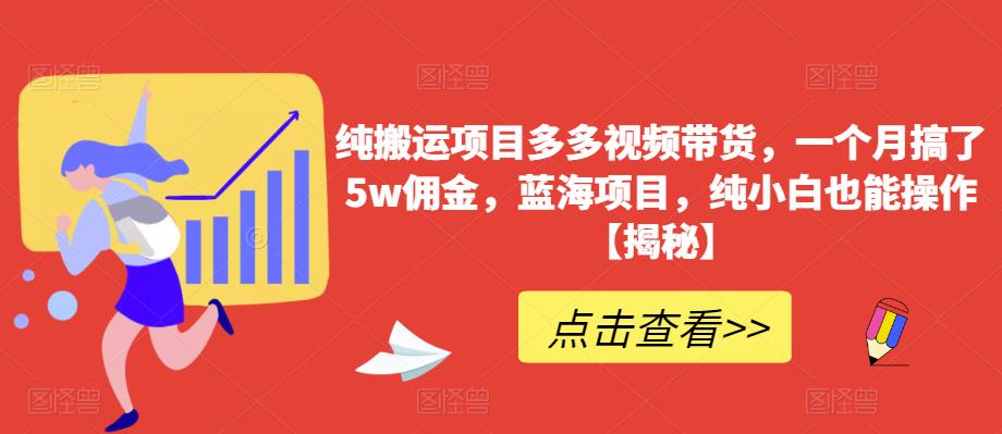 纯搬运项目多多视频带货,一个月搞了5w佣金,蓝海项目,纯小白也能操作【揭秘】-淘金日记
