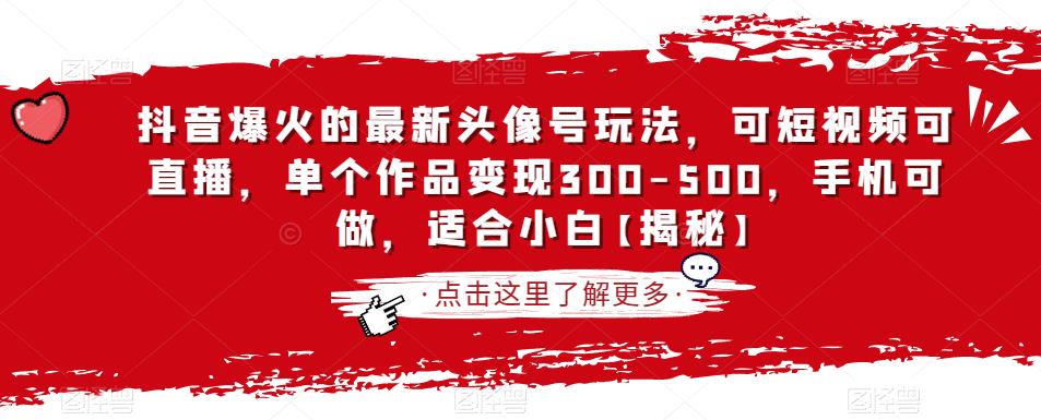 抖音爆火的最新头像号玩法,可短视频可直播,单个作品变现300-500,手机可做,适合小白【揭秘】-淘金日记