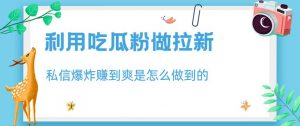 利用吃瓜粉做拉新,私信爆炸日入1000+赚到爽是怎么做到的【揭秘】-淘金日记