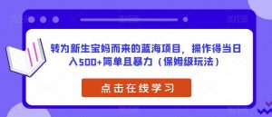 转为新生宝妈而来的蓝海项目,操作得当日入500+简单且暴力(保姆级玩法)【揭秘】-淘金日记