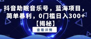 抖音助眠音乐号,蓝海项目,简单暴利,0门槛日入300+【揭秘】-淘金日记