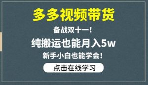 多多视频带货，备战双十一，纯搬运也能月入5w，新手小白也能学会-淘金日记