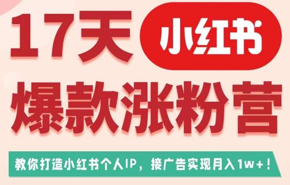 17天小红书爆款涨粉营(广告变现方向),教你打造小红书博主IP、接广告变现的-淘金日记