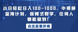 小白轻松日入100-1000,中视频蓝海计划,保姆式教学,任何人都能做到!【揭秘】-淘金日记