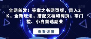 全网首发！答案之书网页版，目入2K，全新玩法，搭配文档和网页，零门槛、小白首选副业【揭秘】-淘金日记