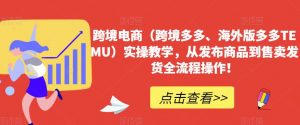 跨境电商（跨境多多、海外版多多TEMU）实操教学，从发布商品到售卖发货全流程操作！-淘金日记
