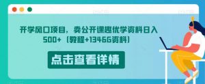 开学风口项目,卖公开课趣优学资料日入500+(教程+1346G资料)【揭秘】-淘金日记
