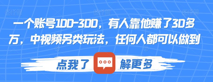 一个账号100-300,有人靠他赚了30多万,中视频另类玩法,任何人都可以做到【揭秘】-淘金日记