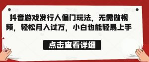 全网首发，抖音游戏发行人偏门玩法，无需做视频，轻松月入过万，小白也能轻易上手【揭秘】-淘金日记