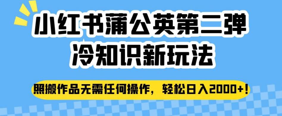 小红书蒲公英第二弹冷知识新玩法，照搬作品无需任何操作，轻松日入2000+【揭秘】-淘金日记