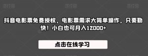抖音电影票免费授权,电影票需求大简单操作,只要勤快!小白也可月入12000+【揭秘】-淘金日记